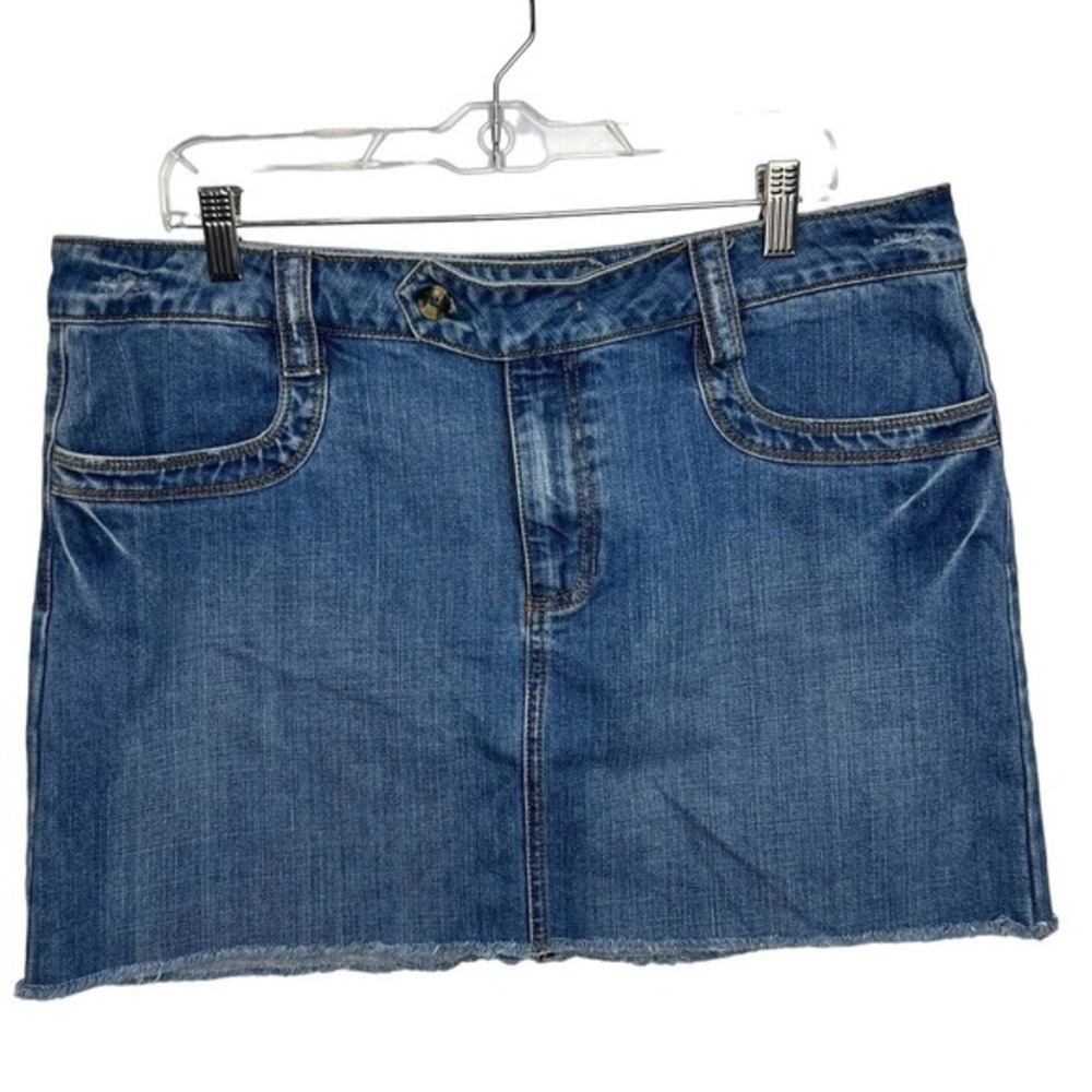 OLD NAVY‎ 16 Low Waist Denim Jean Skirt Raw Hem Medium Wash Ladies w Pockets